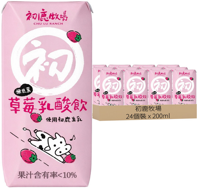 初鹿牧場 草莓乳酸飲, 24個裝, 200ml