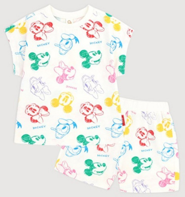 밀크마일 디즈니 미키마우스와 미니마우스 무지개 드로잉 상하의 세트