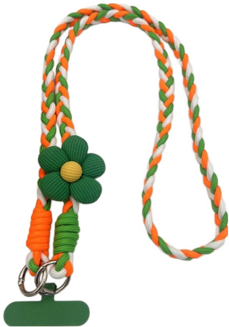 묘먀미 투톤 매듭꼬임 빅플라워 크로스 핸드폰스트랩 MMM3760, 오렌지그린, 1개