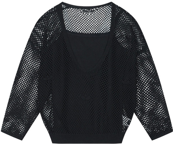 SI FASHION 女款網紗深V領套頭衫 內搭無袖背心 SMUCD2951