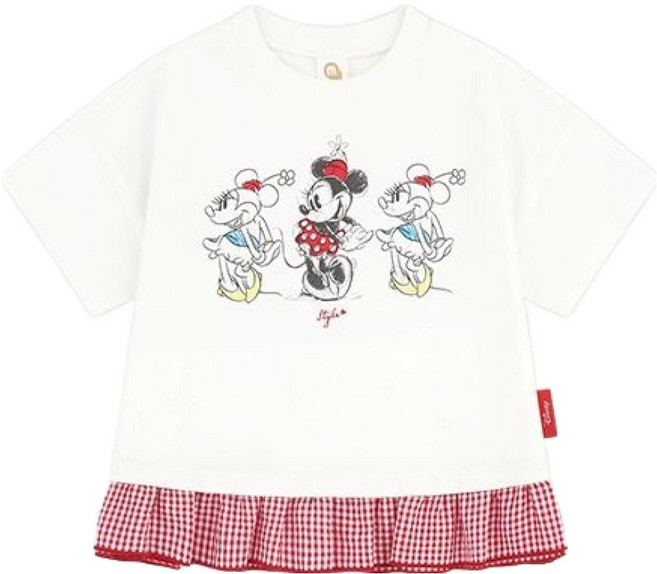 밀크마일 디즈니 미니마우스 플로럴 체크 프릴 크롭 티셔츠