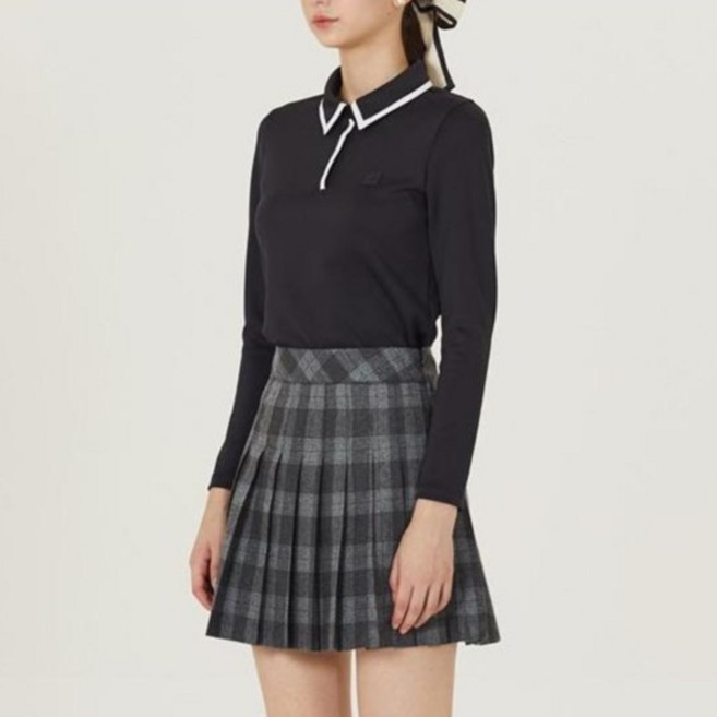 HALEY 여성용 라인 포인트 피케 카라 긴팔 티셔츠 HFAKT1002