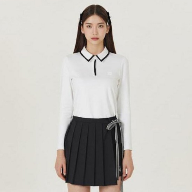 HALEY 여성용 라인 포인트 피케 카라 긴팔 티셔츠 HFAKT1002