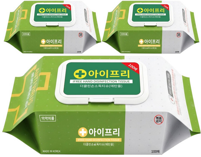 아이프리 손소독 티슈 캡형, 100매, 3개