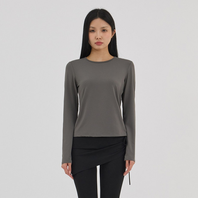 엘쏘 여성용 쿨링 슬림핏 라운드넥 크롭 긴팔 티셔츠