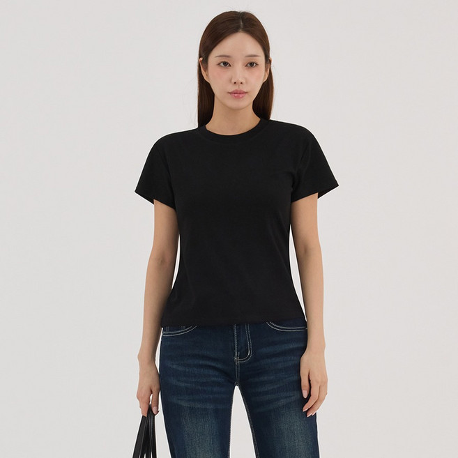 엘쏘 여성용 모달 소프트 부드러운 베이직 라운드 반팔 티셔츠