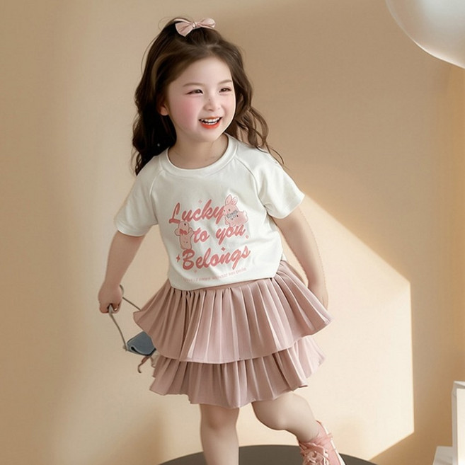 유블리 아동용 모랑 캉캉 플리츠 럭키 스커트 + 상의 세트