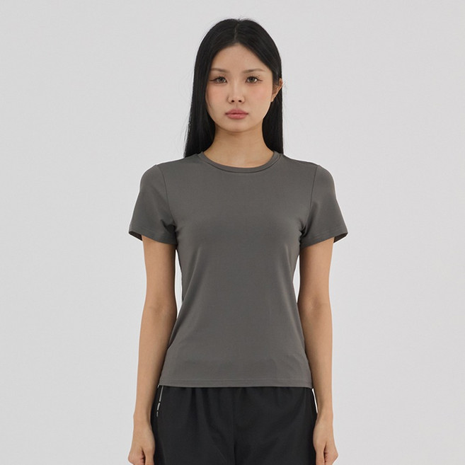 엘쏘 여성용 쿨링 슬림핏 라운드넥 크롭 반팔 티셔츠