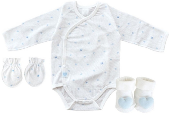 베이비앤아이 신생아용 하트 메쉬 배냇슈트 + 인형양말 + 손싸개 선물세트
