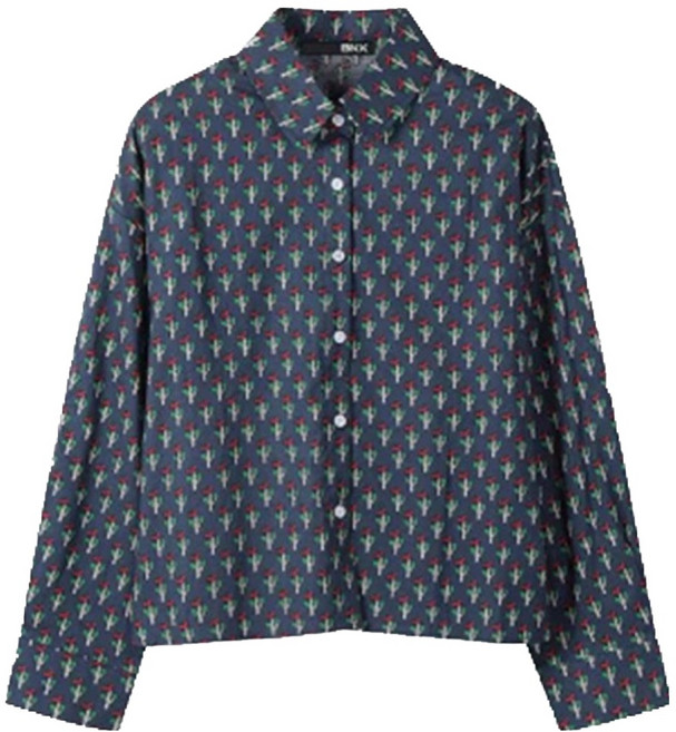 비엔엑스 여성용 카라넥 자가드 유니크 패턴 긴팔 셔츠 BW3BL007L0