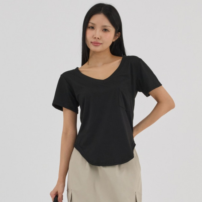 엘쏘 여성용 데일리 베이직 브이넥 반팔 티셔츠