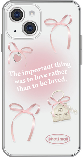 핫티몰 핑크 리본 레터링 프린팅 휴대폰 케이스