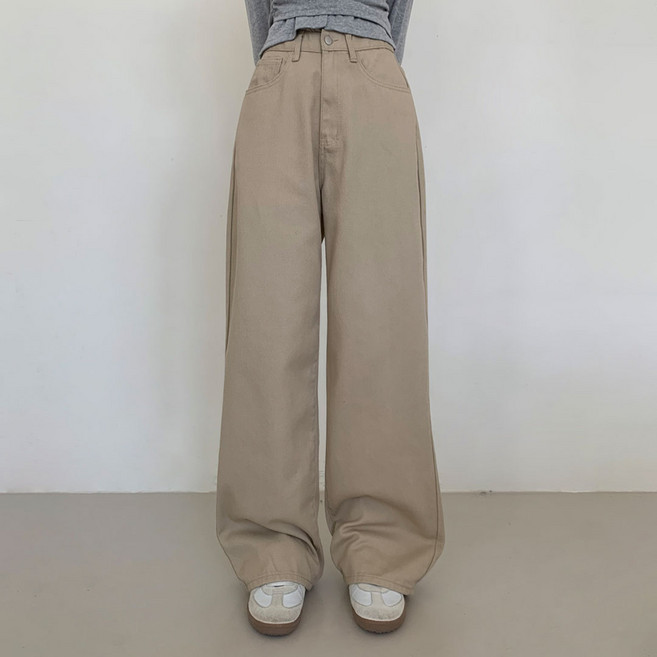 플랜데이 여성용 숏/롱/미디움 기장 로타 밴딩 베이직 코튼 와이드 팬츠