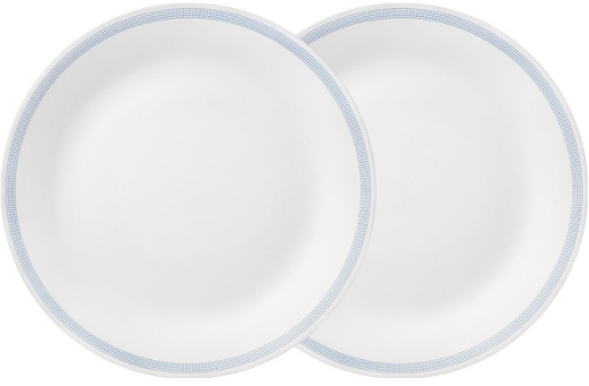 코렐 미니멀체크 원형접시 대, 화이트, 2개, 단품