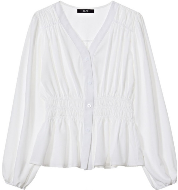 GGPX 여성용 러블리 브이넥 셔링 블라우스 GPCBA039D