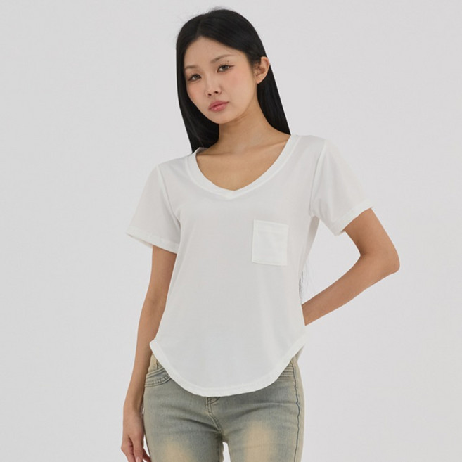 엘쏘 여성용 데일리 베이직 브이넥 반팔 티셔츠