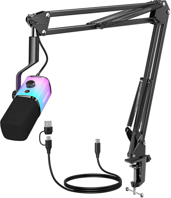 마오노 원터치 음소거 USB XLR 다이나믹 마이크, PD100XS, RGB