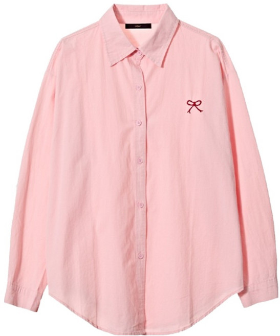 르샵 여성용 베이직 박시핏 리본 자수 긴팔 셔츠 DP3BA050A