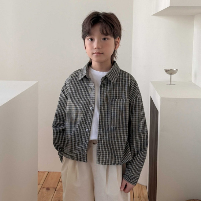 프롬아이 크롭 체크셔츠