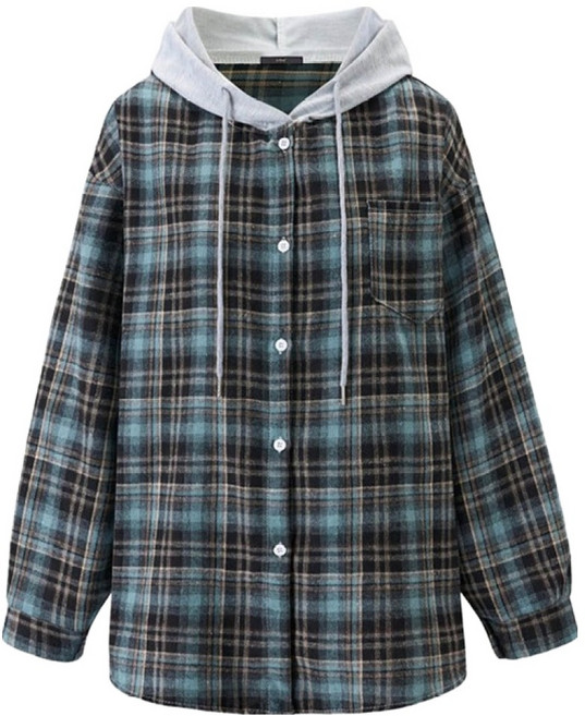 르샵 여성용 후드 빈티지 체크 셔츠 DQ1BA009A