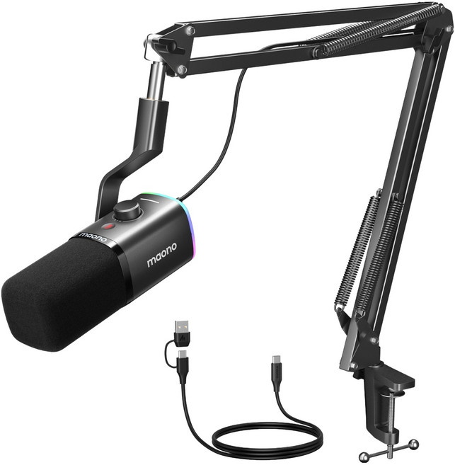 마오노 원터치 음소거 USB XLR 다이나믹 마이크, PD100XS, 블랙