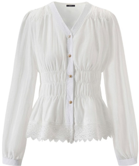 GGPX 여성용 데일리 레이스 배색 V넥 셔링 블라우스 GQABA001D