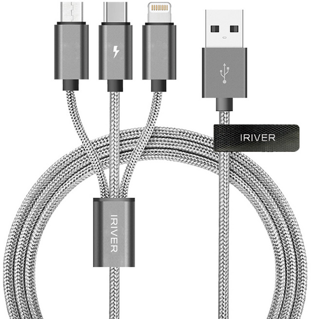 아이리버 3in1 5핀 8핀-C타입 멀티 고속 충전 패브릭 케이블 A타입 + 선정리 벨크로 세트, 1.2m, 메탈(케이블), 1세트