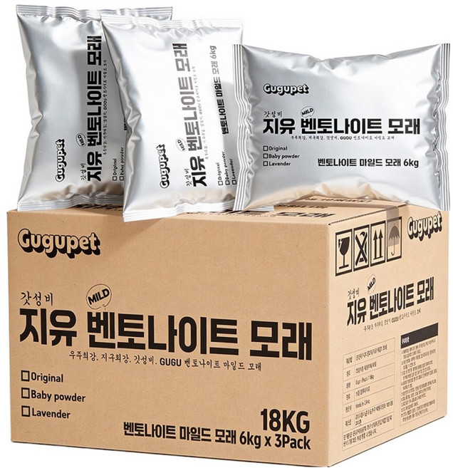 구구펫 고양이 마일드 벤토나이트 모래, 6kg, 3개, 무향