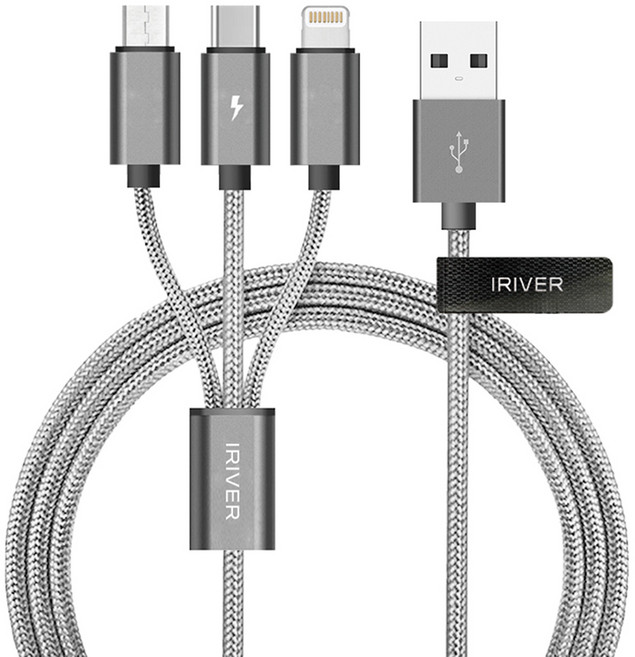 아이리버 3in1 5핀 + 8핀 + C타입 급속 고속 멀티 충전케이블, 2m, 메탈(케이블), 1세트