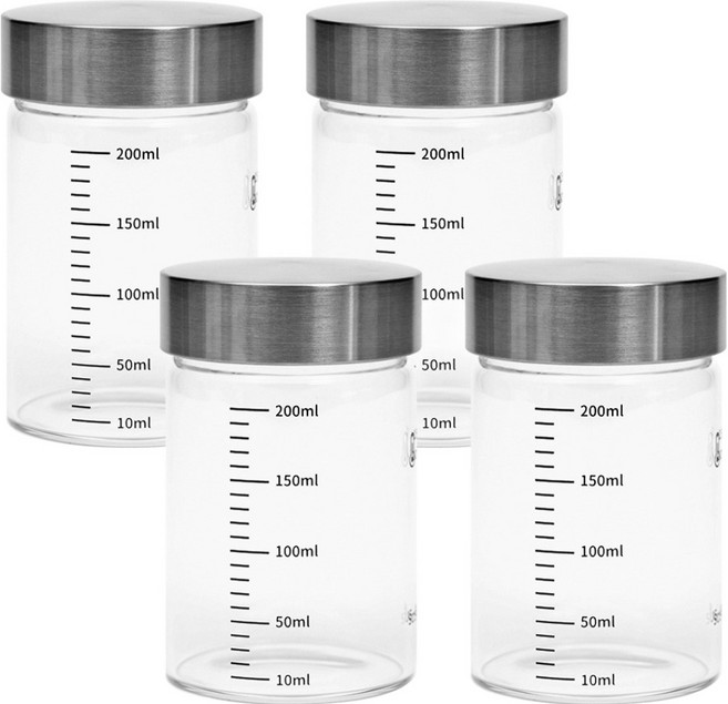 인블룸 304 눈금 스테인리스 유리 밀폐용기, 4개, 200ml