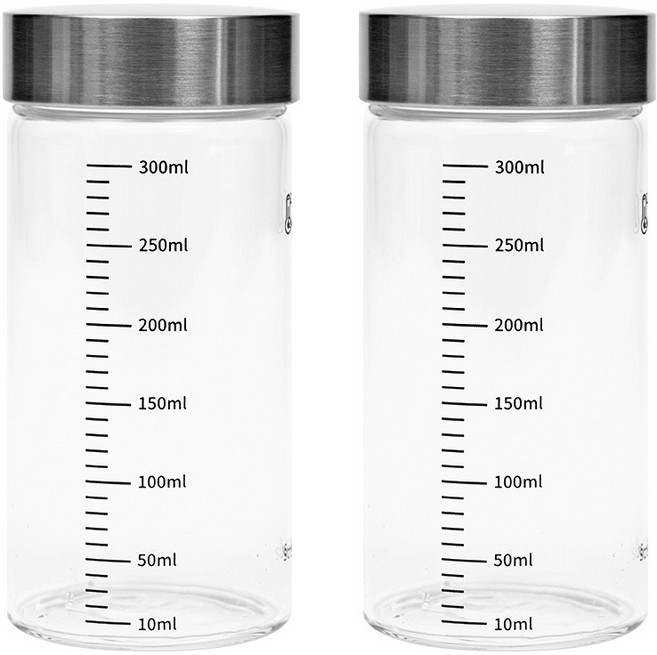 인블룸 304 눈금 스테인리스 유리 밀폐용기, 2개, 300ml