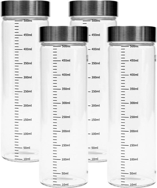 인블룸 304 눈금 스테인리스 유리 밀폐용기, 4개, 500ml