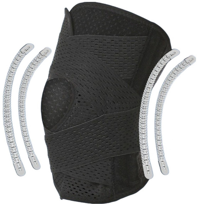 하미룸 관절 여름 얇은 폴리에스테르 6세대 반월상 무릎 보호대 + 경골 + 스프링 4p 세트, 검정, 1세트