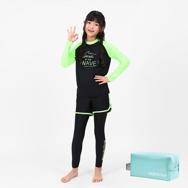 아쿠아티카 아동용 래쉬가드 상하의 AQA318 + 파우치 세트