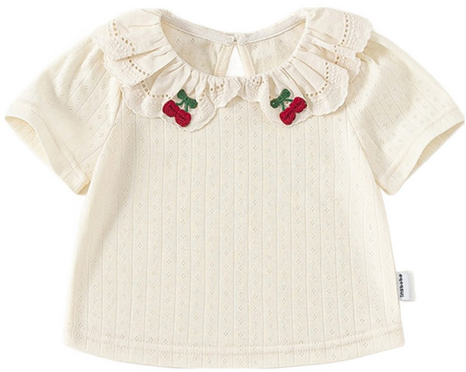유블리 아동용 코리체 체리 자수 프릴 카라 반팔 티셔츠