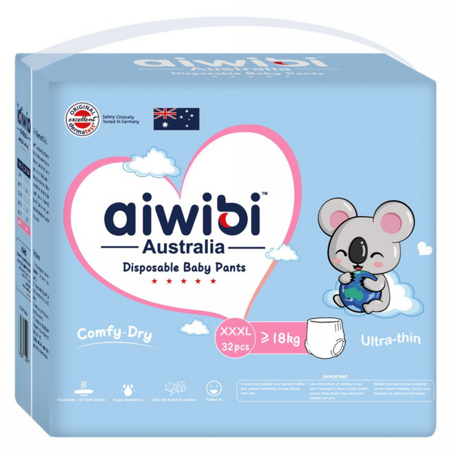 aiwibi 愛薇彼 清新乾爽褲型紙尿褲 18kg以上, 32片, XXXL