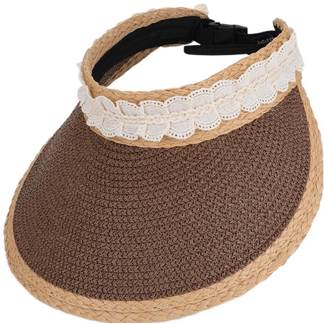 디멜디 여성용 레이스 와이드챙 밀짚 썬캡