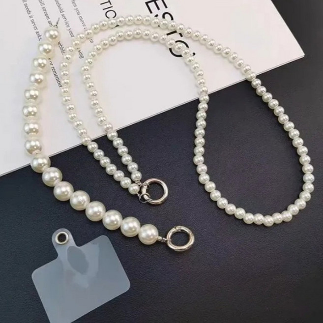 디멜디 여성용 진주 볼체인 고급스러운 숄더 핸드폰 목걸이 줄 135cm, 화이트, 1개