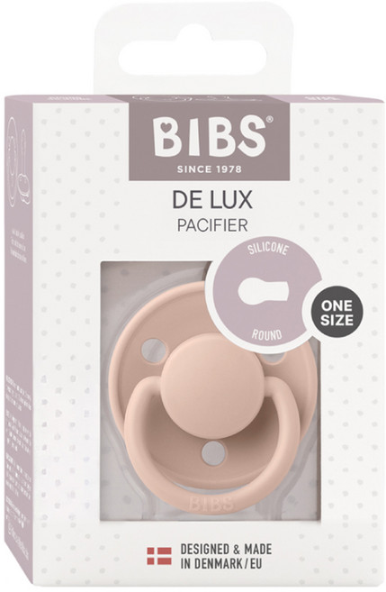 BIBS De Lux 圓形安撫奶嘴 + 奶嘴蓋套組, 全齡款, 腮紅 + 香草, 1個