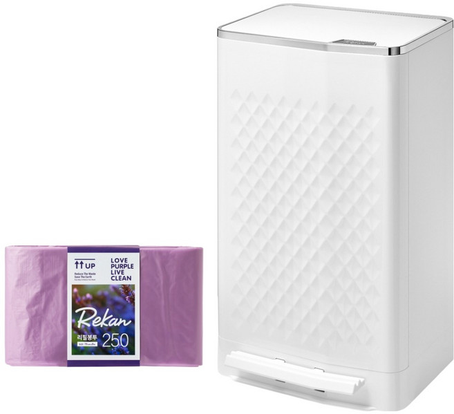 리캔 종량제 무소음 크롬 기저귀 쓰레기통 리필봉투, 화이트, 21L