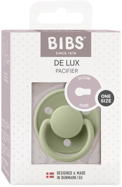 BIBS De Lux 圓形安撫奶嘴 + 奶嘴蓋套組, 全齡款, 灰綠色 + 香草, 1個