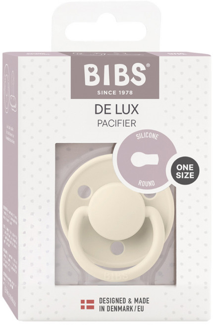 BIBS De Lux 圓形安撫奶嘴 + 奶嘴蓋套組, 全齡款, 象牙白 + 香草, 1個