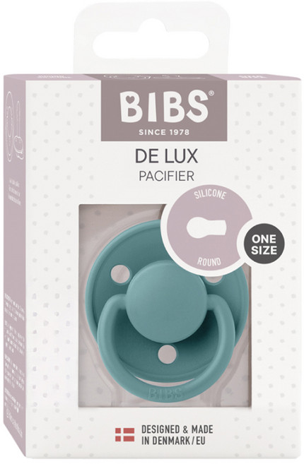 BIBS De Lux 圓形安撫奶嘴 + 奶嘴蓋套組, 全齡款, 海綠色 + 香草, 1個