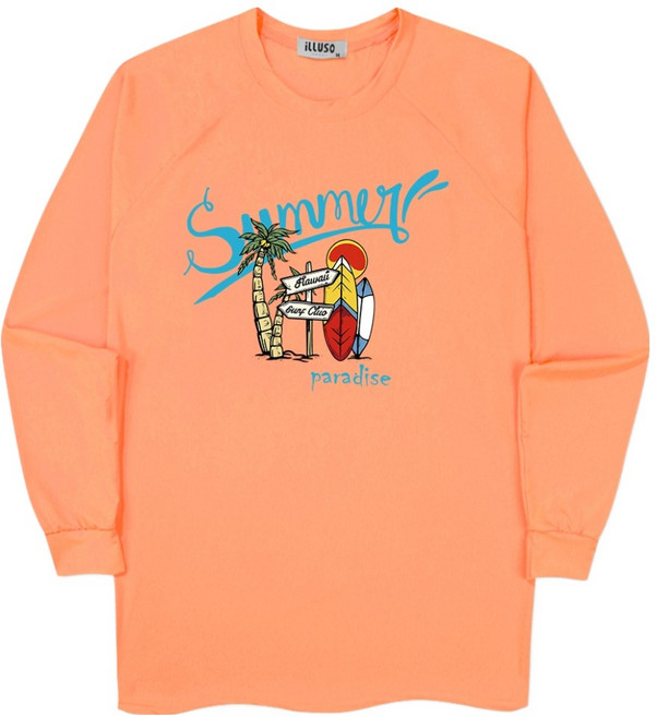 일루소 야자수 서프보드 오버핏 래쉬가드 긴팔 티셔츠