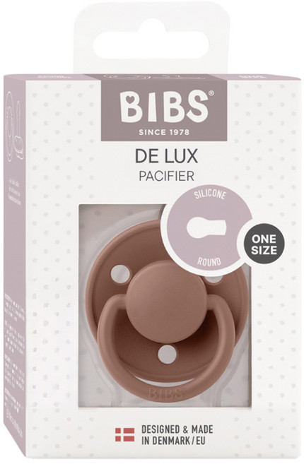 BIBS De Lux 圓形安撫奶嘴 + 奶嘴蓋套組, 全齡款, 棕色 + 香草, 1個