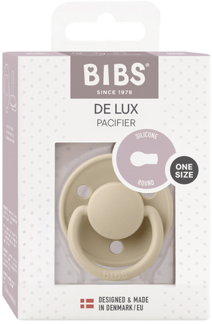 BIBS De Lux 圓形安撫奶嘴 + 奶嘴蓋套組, 全齡款, 香草, 1個