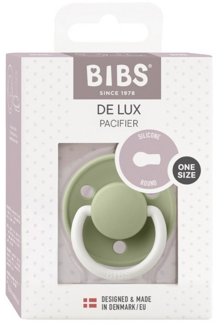 BIBS De Lux 圓形夜光安撫奶嘴 + 奶嘴蓋套組, 全齡款, 夜光灰綠, 1個