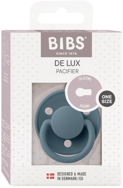 BIBS De Lux 圓形安撫奶嘴 + 奶嘴蓋套組, 全齡款, 藍綠色 + 香草, 1個