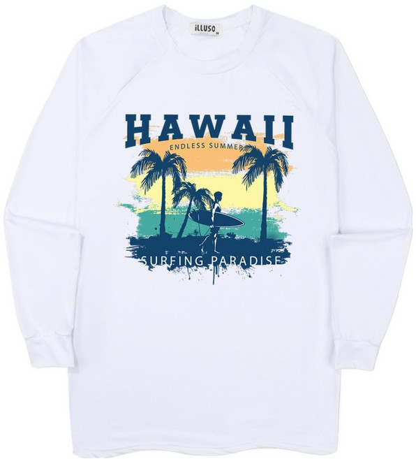 일루소 하와이엔드리스 오버핏 래쉬가드 긴팔 티셔츠