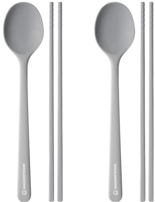 바겐슈타이거 엘로아 플래티넘 실리콘 수저 세트, 2세트, 숟가락 + 젓가락, 라이트그레이